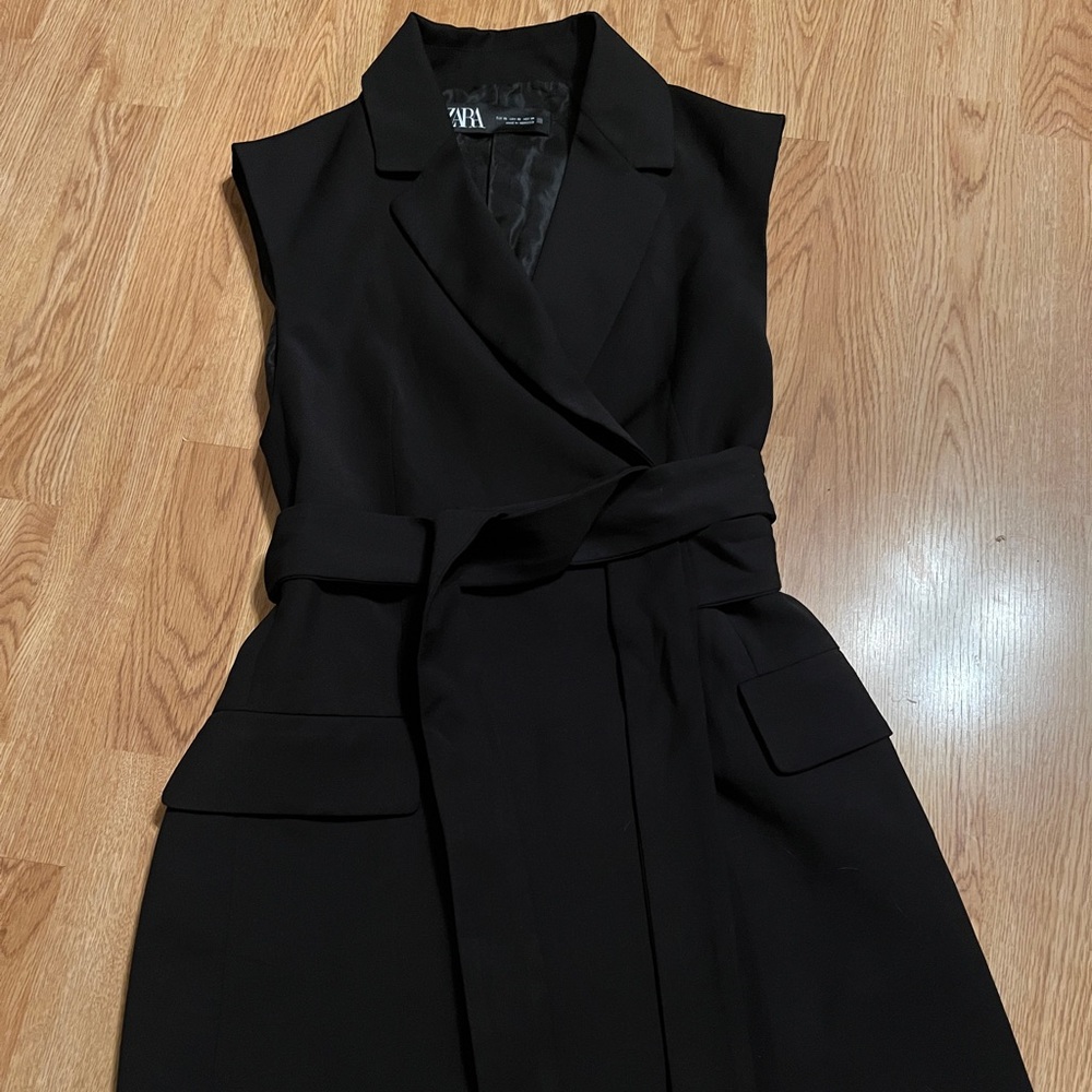 Zara Glen Sleeveless Long Black Wrap Jacket XS